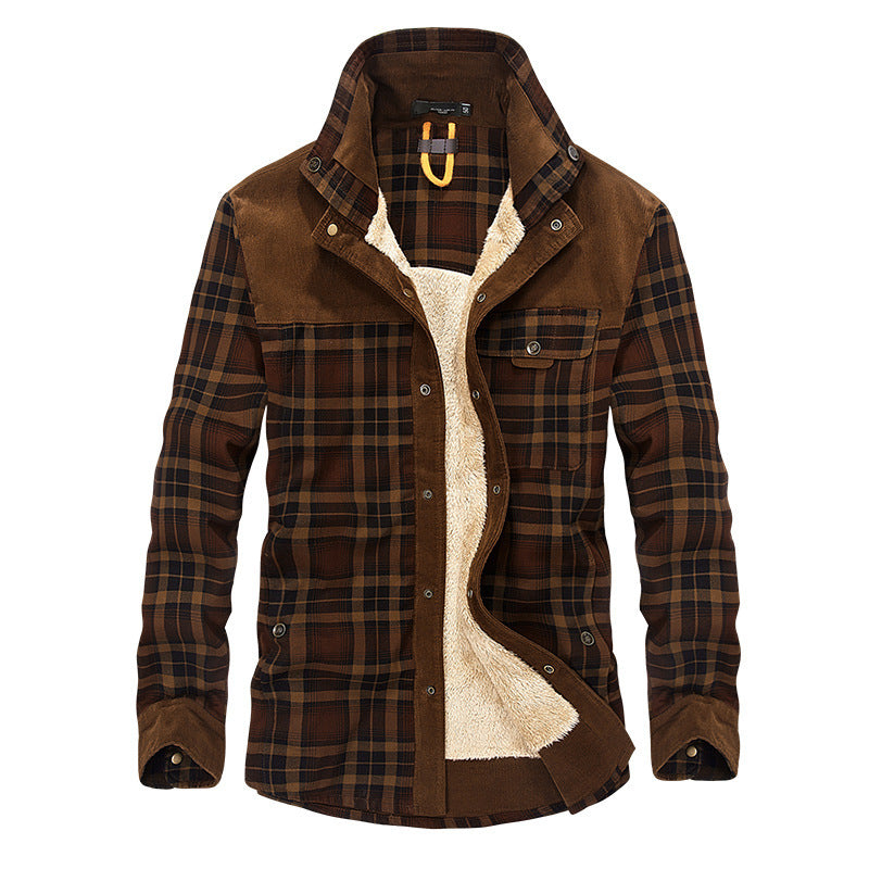 Men's Winter Warm Fleece Plaid Military Jacket
