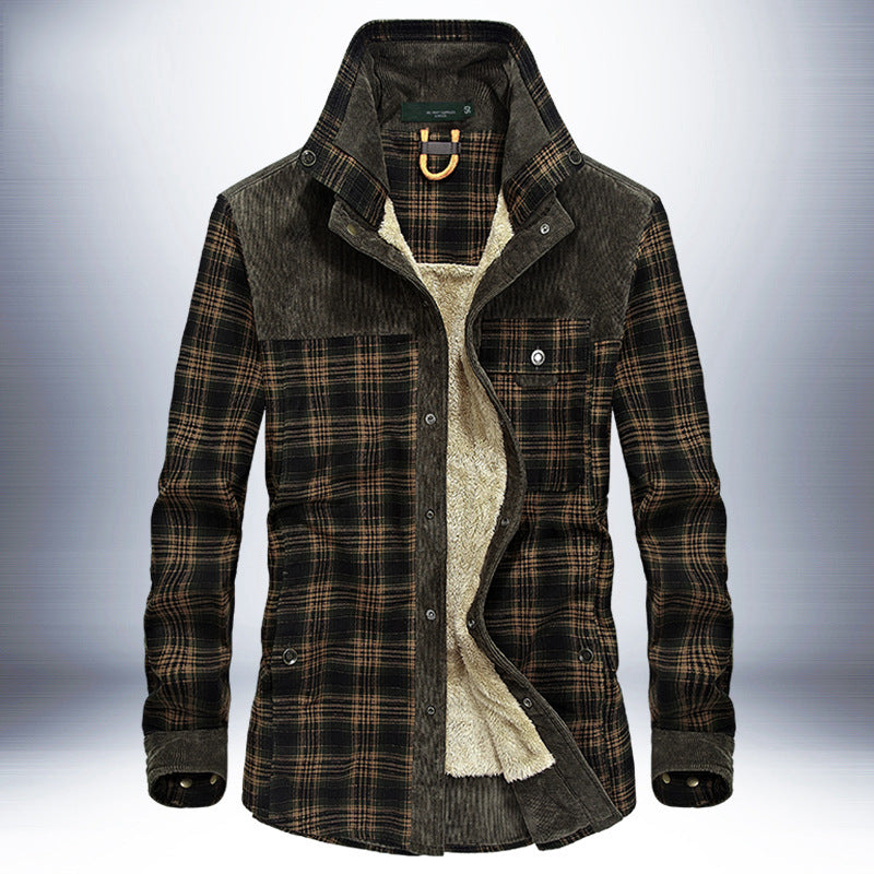 Men's Winter Warm Fleece Plaid Military Jacket