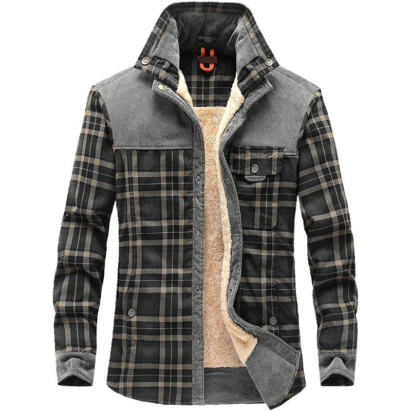 Men's Winter Warm Fleece Plaid Military Jacket