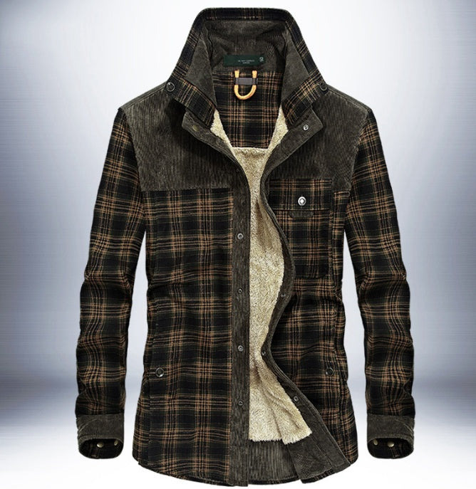 Men's Winter Warm Fleece Plaid Military Jacket