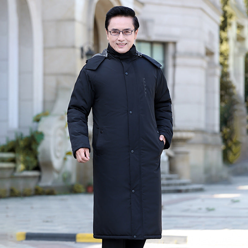 Cashmere Warm Men's Long Cotton Padded Jacket Above The Knee