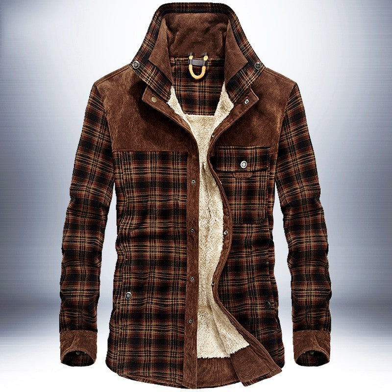 Men's Winter Warm Fleece Plaid Military Jacket