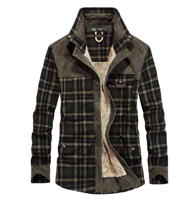 Men's Winter Warm Fleece Plaid Military Jacket