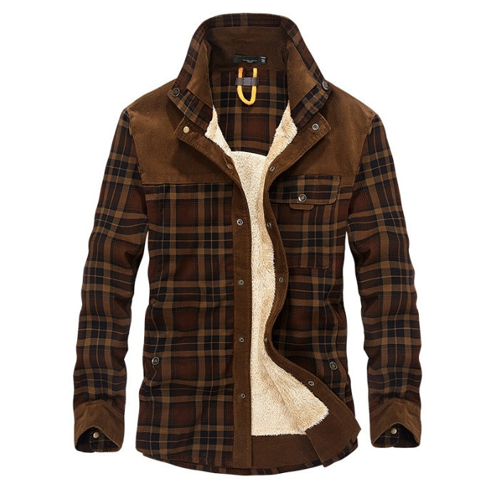 Men's Winter Warm Fleece Plaid Military Jacket