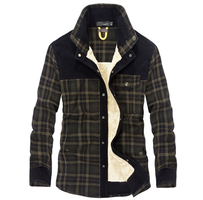 Men's Winter Warm Fleece Plaid Military Jacket