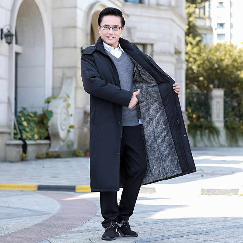 Cashmere Warm Men's Long Cotton Padded Jacket Above The Knee
