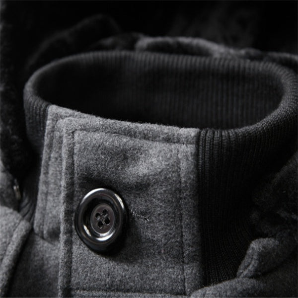 A coat that is thick and warm, thick in its construction