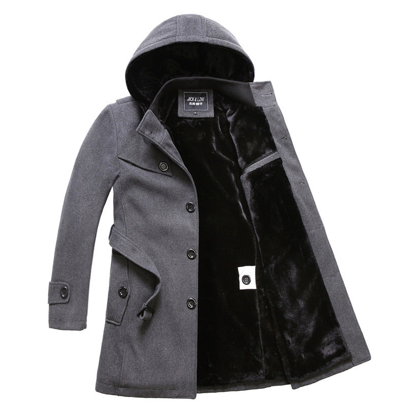 A coat that is thick and warm, thick in its construction