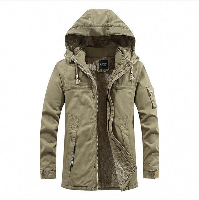 Hooded warm coat. A warm coat featuring a hood.