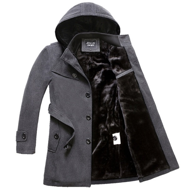 A coat that is thick and warm, thick in its construction