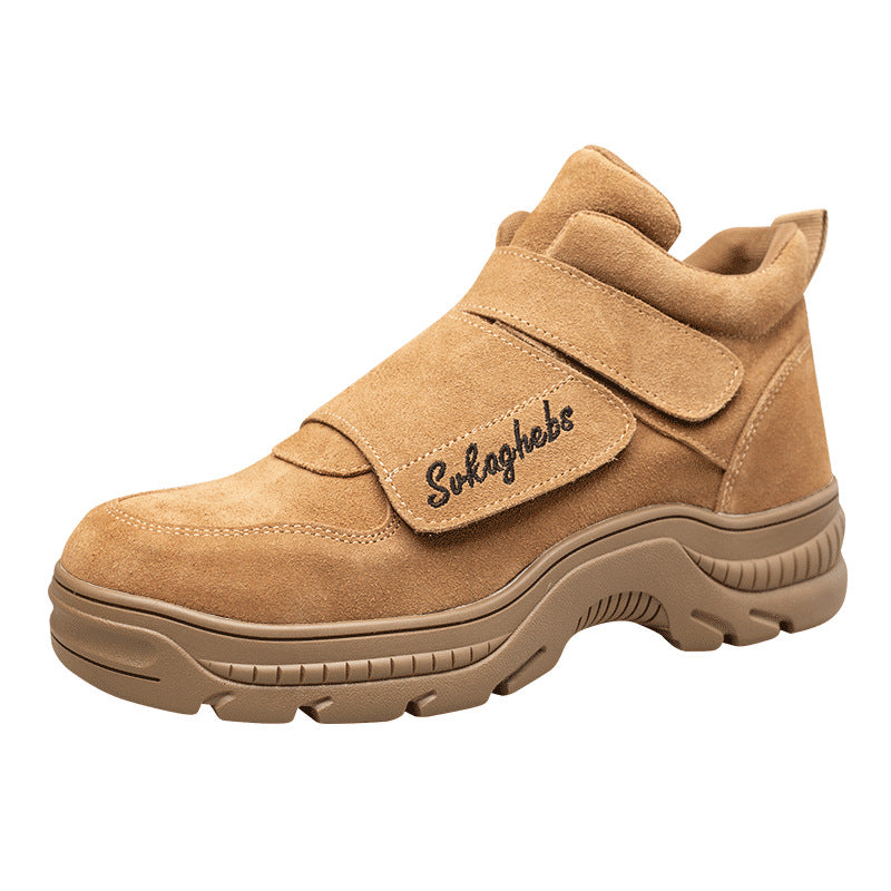 Durable cowhide safety shoes, also called work boots, protect feet in many work environments.