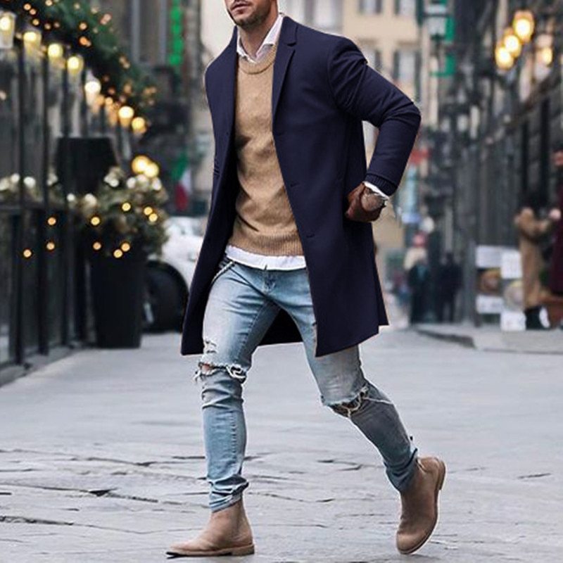Men's Winter Trench Coat Khaki/Black