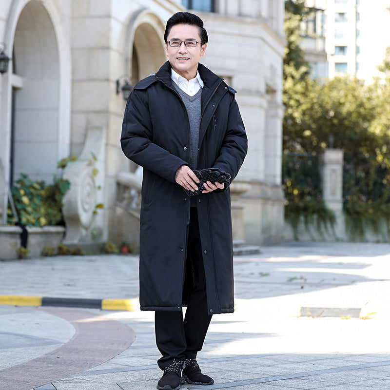 Cashmere Warm Men's Long Cotton Padded Jacket Above The Knee