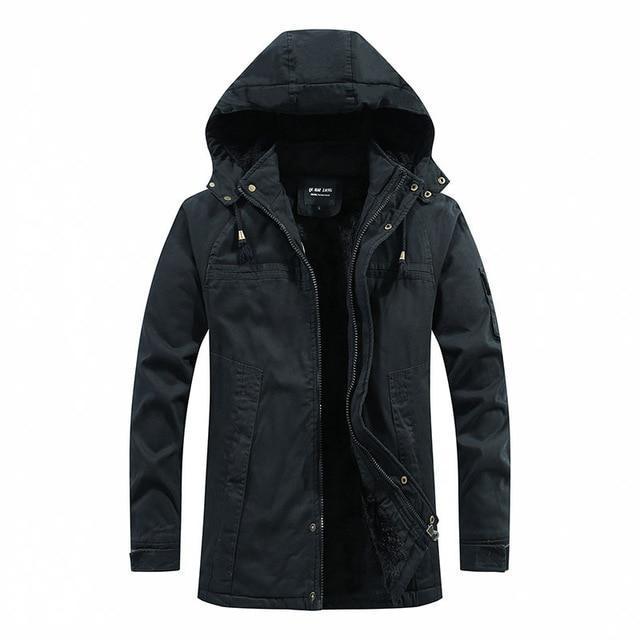 Hooded warm coat. A warm coat featuring a hood.
