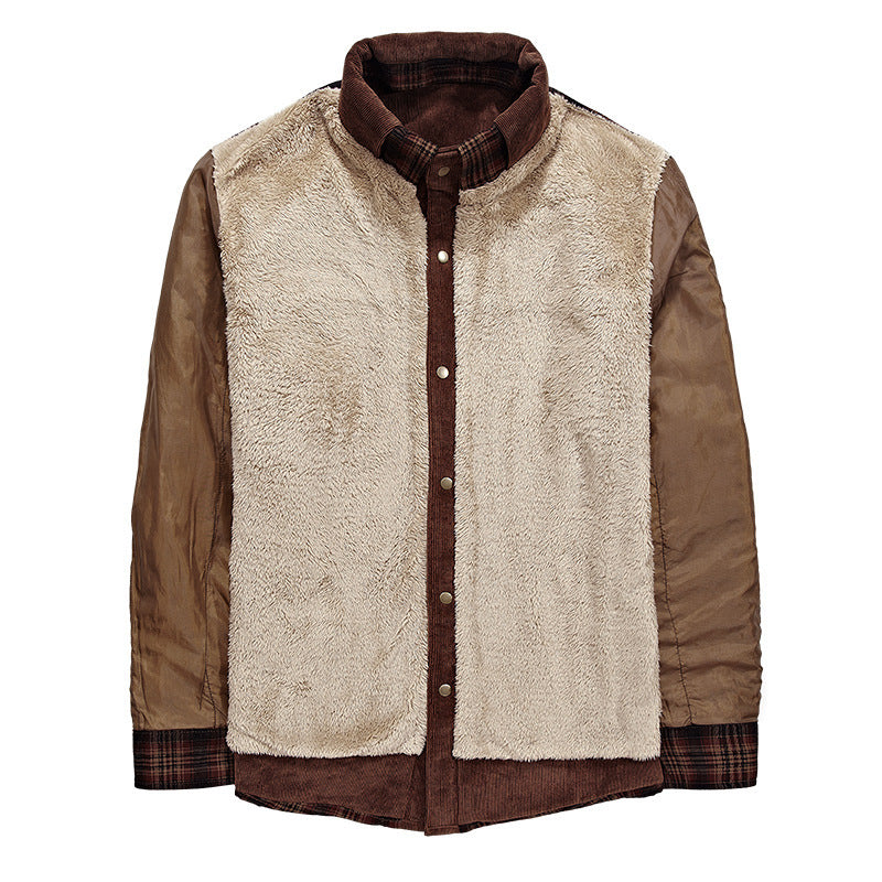 Men's Winter Warm Fleece Plaid Military Jacket