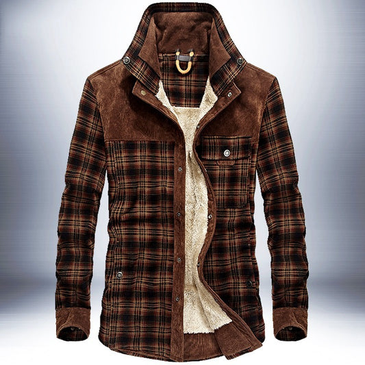 Men's Winter Warm Fleece Plaid Military Jacket