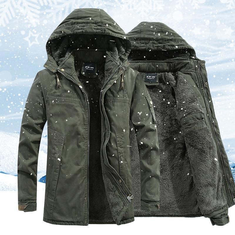 Hooded warm coat. A warm coat featuring a hood.