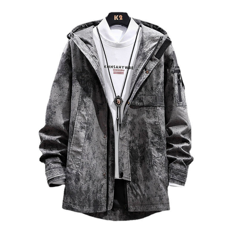 Korean Color Block Mid-length Windbreaker Hooded Casual Jacket